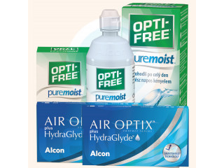 Air Optix® HydraGlyde® (6 + 6 лещи) + Разтвор Opti-Free Pure Moist 300+60 ml