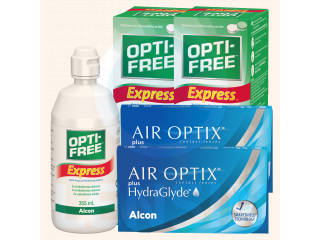 Air Optix® HydraGlyde® (6 + 6 лещи) + 2 Разтвора Opti-Free Express 355 ml