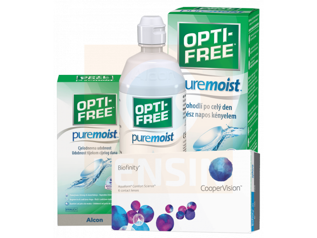 Biofinity® (3 + 3 лещи) + Разтвор Opti-Free Pure Moist 300 + 60 ml Пакет с Biofinity