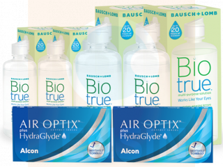Air Optix® HydraGlyde® (6 + 6 лещи) + 2 Разтворa BioTrue 360+60 ml