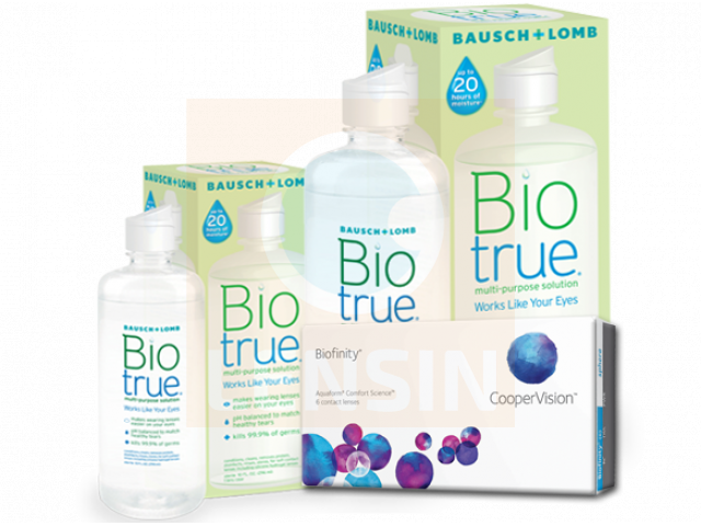 Biofinity® (2 лещи) + Разтвор BioTrue 360 ml + 60 ml Пакет с Biofinity