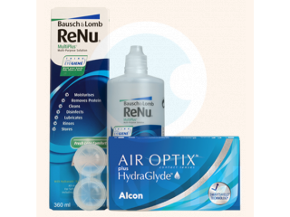 Air Optix® HydraGlyde® (3 + 3 лещи) + Разтвор Renu MultiPlus 360 ml + 60 ml