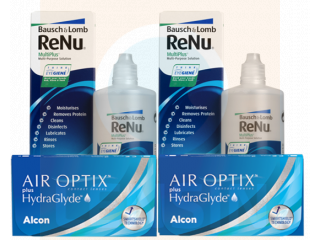 Air Optix® HydraGlyde® (6 + 6 лещи) + 2 Разтвора Renu MultiPlus 360 ml + 60 ml