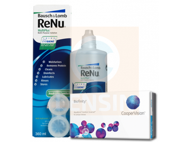 Biofinity® (2 лещи) + Разтвор Renu MultiPlus 360 ml Пакет с Biofinity