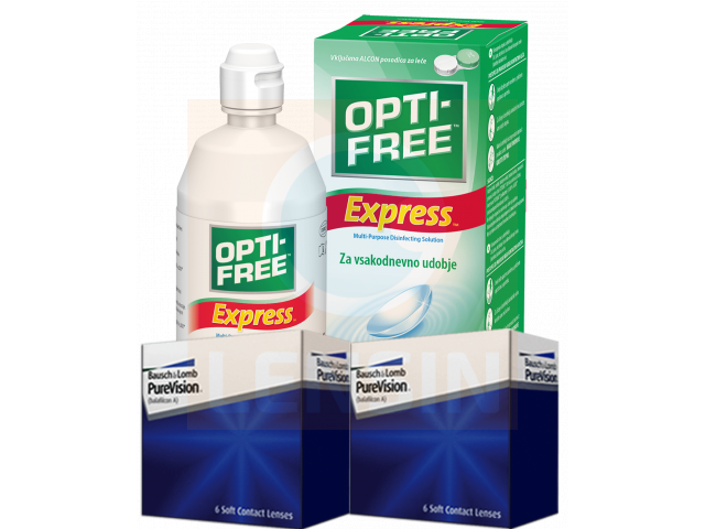 PureVision® (6 + 6 лещи) + Разтвор Opti-Free Express 355 ml Пакет с Pure Vision