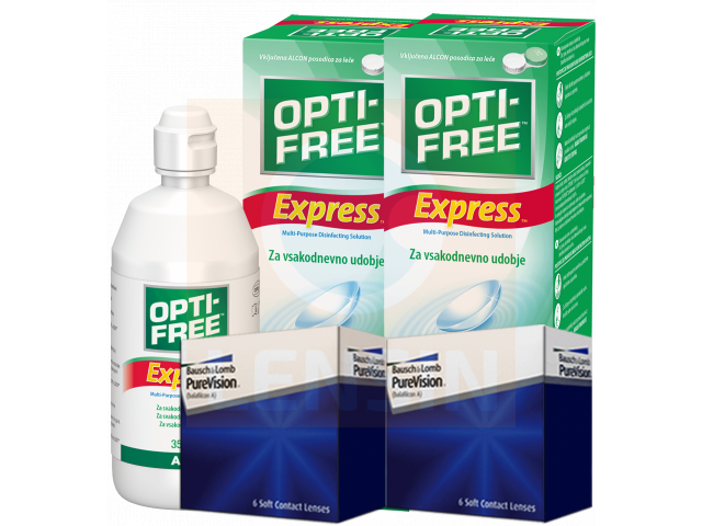 PureVision® (6 + 6 лещи) + 2 Разтворa Opti-Free Express 355 ml Пакет с Pure Vision