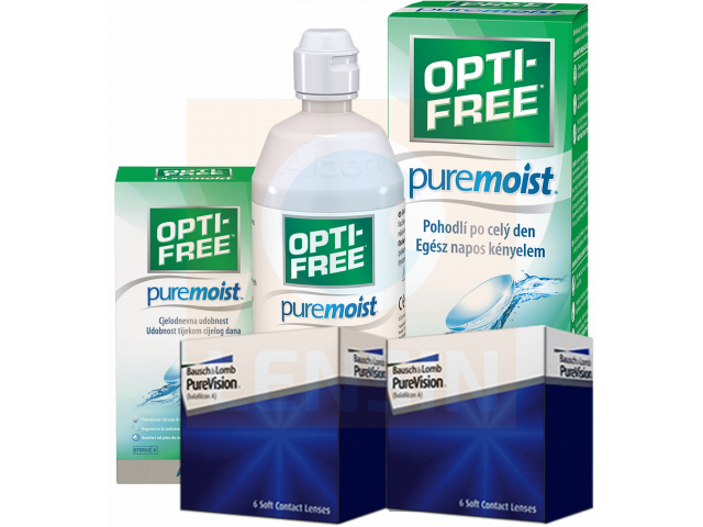 PureVision® (6 + 6 лещи) + Разтвор Opti-Free Pure Moist 300 ml + 60 ml Пакет с Pure Vision