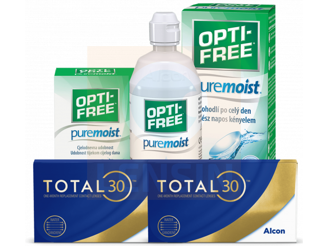 TOTAL30® (6 + 6 лещи) + Разтвор Opti-Free Pure Moist 300 + 60 ml Пакет с TOTAL 30