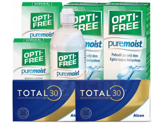 TOTAL30® (6 + 6 лещи) + 2 Разтворa Opti-Free Pure Moist 300 + 60 ml Пакет с TOTAL 30