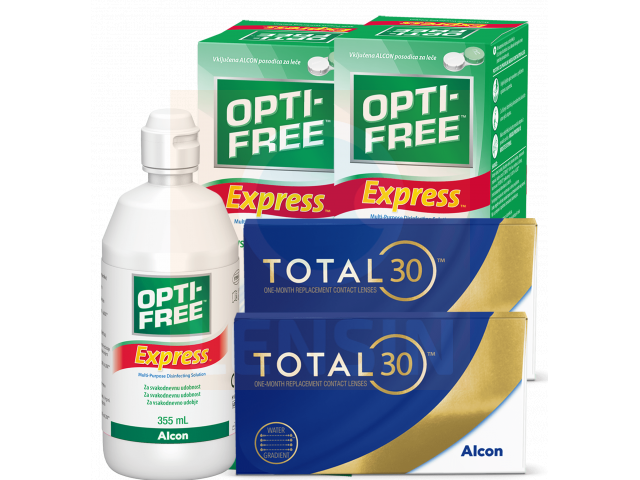 TOTAL30® (6 + 6 лещи) + 2 Разтворa Opti-Free Express 355 ml Пакет с TOTAL 30