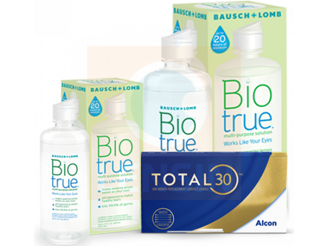 TOTAL30® (3 + 3 лещи) + Разтвор BioTrue 360 + 60 ml Пакет с TOTAL 30