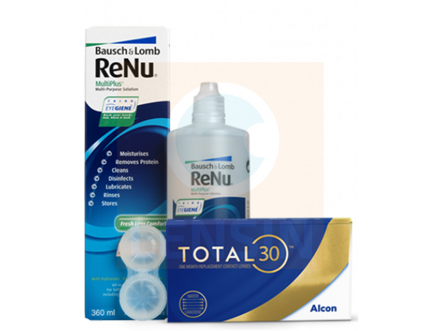 TOTAL30® (3 + 3 лещи) + Разтвор Renu 360 ml + 60 ml Пакет с TOTAL 30
