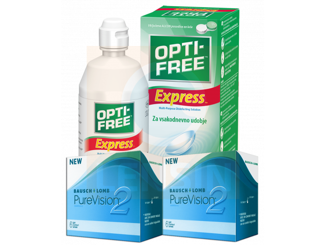 PureVision® 2 HD (6 + 6 лещи) + Разтвор Opti-Free Express 355 ml Пакет с Pure Vision 2