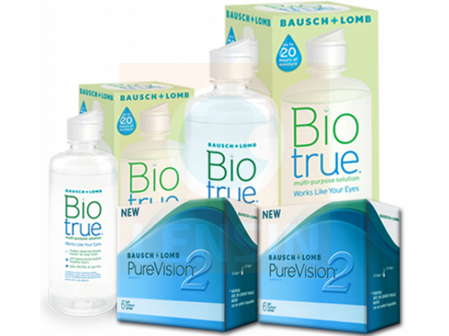 PureVision® 2 (6 + 6 лещи) + Разтвор BioTrue 360 + 60 ml Пакет с Pure Vision 2