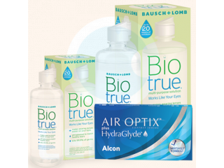 Air Optix® HydraGlyde® (6 лещи) + Разтвор BioTrue 360+60 ml