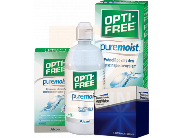 PureVision® (6 лещи) + Разтвор Opti-Free Pure Moist 300 + 60 ml Пакет с Pure Vision