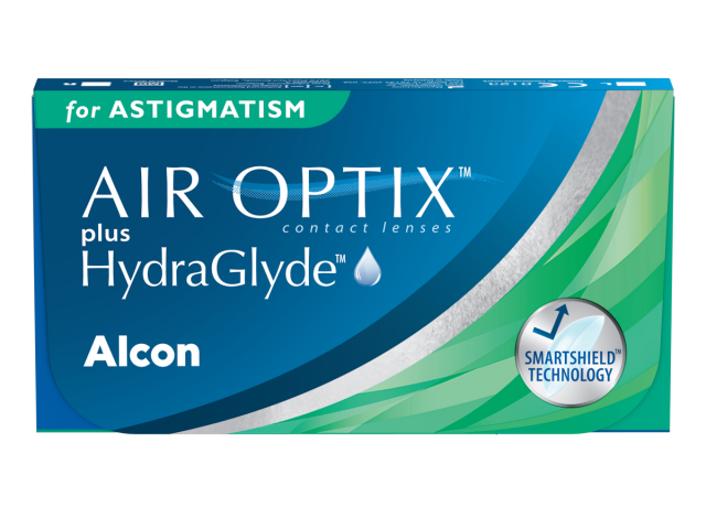 Air Optix® HydraGlyde® for Astigmatism (3 лещи) + Подарък разтвор Opti-Free Pure Moist 90 ml с контейнер астигматични контактни лещи