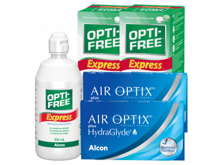 Air Optix® HydraGlyde® (6 + 6 лещи) + 2 Разтвора Opti-Free Express 355 ml