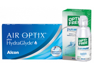 Air Optix® HydraGlyde® (3 + 3 лещи)  + Opti-Free Pure Moist 90 ml