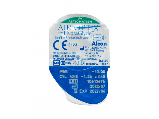 Air Optix® HydraGlyde® for Astigmatism (3 лещи) + Подарък разтвор Opti-Free Pure Moist 90 ml с контейнер астигматични контактни лещи