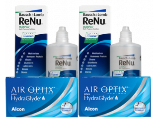 Air Optix® HydraGlyde® (6 + 6 лещи) + 2 Разтвора Renu MultiPlus 360 ml + 60 ml