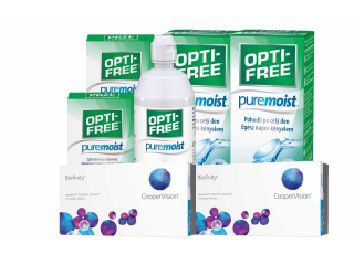 Biofinity® (6 + 6 лещи) + 2 Разтворa Opti-Free Pure Moist 300 + 60 ml