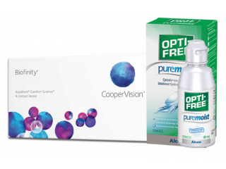 Biofinity® (6 лещи) + Подарък разтвор Opti-Free Pure Moist 90 ml с контейнер