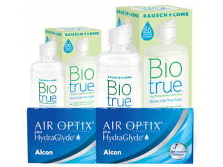 Air Optix® HydraGlyde® (6 + 6 лещи) + Разтвор BioTrue 360+60 ml