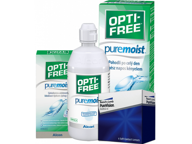 PureVision® (2 лещи) + Разтвор Opti-Free Pure Moist 300 ml + 60 ml Пакет с Pure Vision