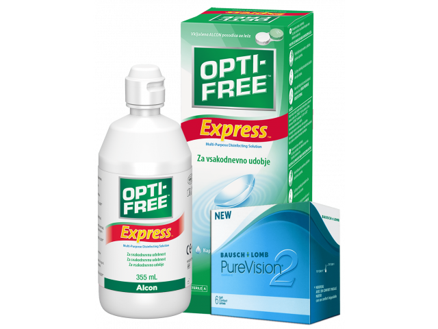 PureVision® 2 HD (2 лещи) + Разтвор Opti-Free Express 355 ml Пакет с Pure Vision 2