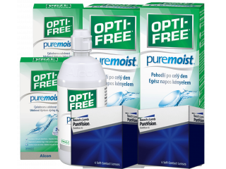 PureVision® (6 + 6 лещи) + 2 Разтворa Opti-Free Pure Moist 300 + 60 ml