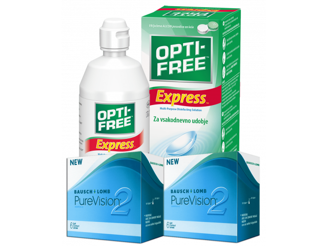 PureVision® 2 HD (6 + 6 лещи) + Разтвор Opti-Free Express 355 ml Пакет с Pure Vision 2