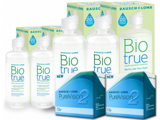 PureVision® 2 HD (6 + 6 лещи) + 2 Разтворa BioTrue 360 + 60 ml