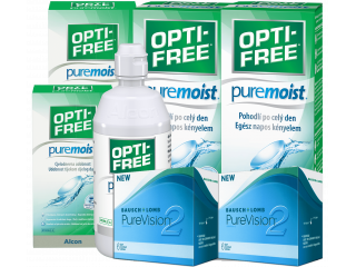 PureVision® 2 HD (6 + 6 лещи) + 2 Разтворa Opti-Free Pure Moist 300 + 60 ml