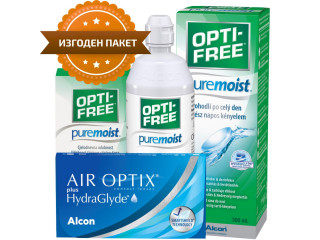 Air Optix® HydraGlyde® (2 лещи) + Разтвор Opti-Free Pure Moist 300 ml + 90 ml