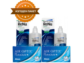 Air Optix® HydraGlyde® (6 + 6 лещи) + 2 Разтвора Renu MultiPlus 360 ml + 60 ml
