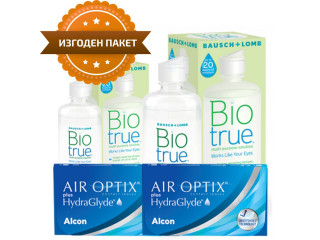 Air Optix® HydraGlyde® (6 + 6 лещи) + Разтвор BioTrue 360+60 ml