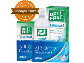 Air Optix® HydraGlyde® (6 + 6 лещи) + Разтвор Opti-Free Pure Moist 300 ml + 90 ml