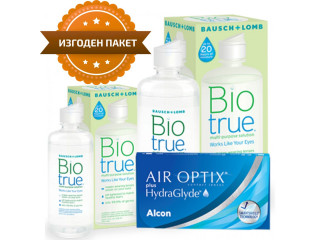 Air Optix® HydraGlyde® (6 лещи) + Разтвор BioTrue 360+60 ml