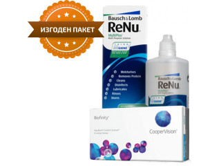 Biofinity® (2 лещи) + Разтвор Renu MultiPlus 360 ml + 60 ml