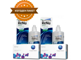 Biofinity® (6 + 6 лещи) + 2 Разтворa Renu MultiPlus 360 ml + 60 ml
