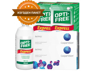 Biofinity® (6 + 6 лещи) + 2 Разтворa Opti-Free Express 355ml