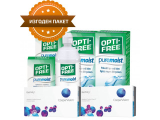 Biofinity® (6 + 6 лещи) + 2 Разтворa Opti-Free Pure Moist 300 + 90 ml
