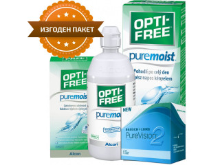 PureVision® 2 HD (3 + 3 лещи) + Разтвор Opti-Free Pure Moist 300 ml + 90 ml