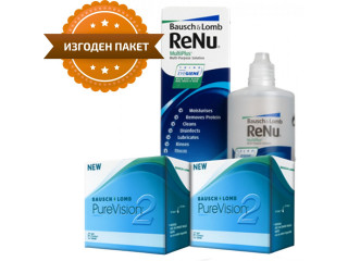PureVision® 2 HD (6 + 6 лещи) + Разтвор Renu 360 ml + 60 ml