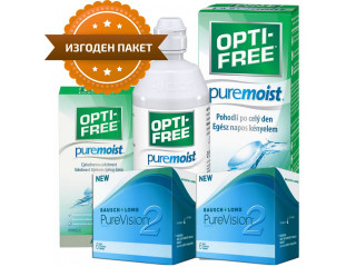 PureVision® 2 HD (6 + 6 лещи) + Разтвор Opti-Free Pure Moist 300 ml + 90 ml