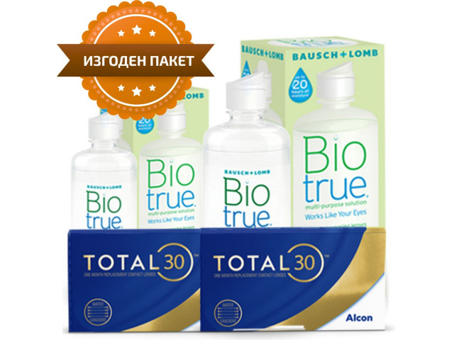TOTAL30® (6 + 6 лещи) + Разтвор BioTrue 360 + 60 ml Пакет с TOTAL 30
