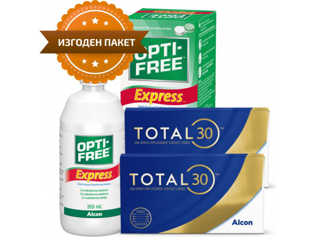TOTAL30® (8 + 8 лещи) + Разтвор Opti-Free Express 355 ml Пакет с TOTAL 30
