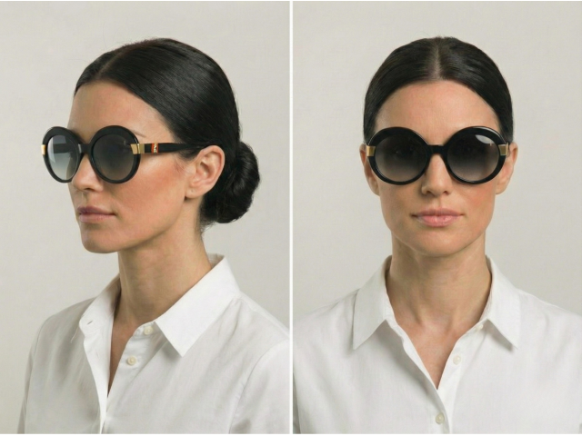 ROBERTA DI CAMERINO RDS501.00 - Дамски слънчеви очила с масивна, ръчно обработена "Кръгла" рамка от черен ацетат Слънчеви очила