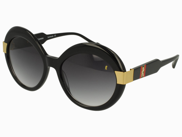 ROBERTA DI CAMERINO RDS501.00 - Дамски слънчеви очила с масивна, ръчно обработена "Кръгла" рамка от черен ацетат Слънчеви очила